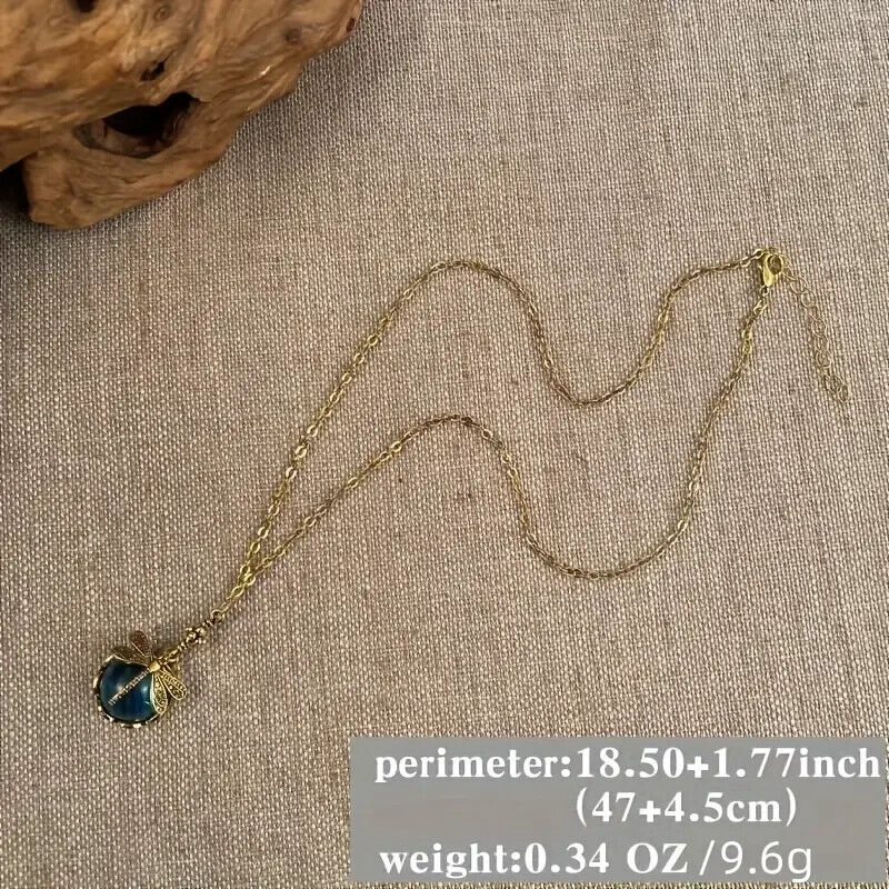Dragonfly Crystal Pendant Necklace - Bohemian Vintage Blue