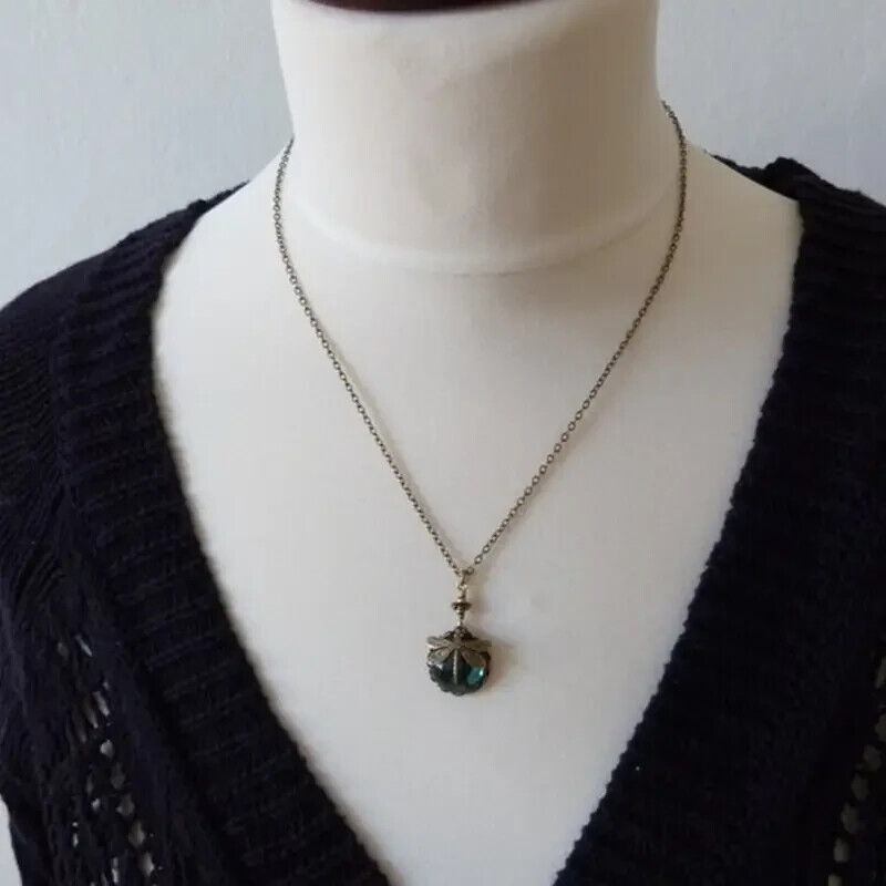 Dragonfly Crystal Pendant Necklace - Bohemian Vintage Blue