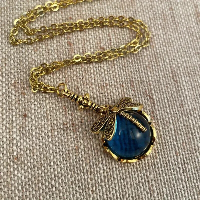 Dragonfly Crystal Pendant Necklace - Bohemian Vintage Blue