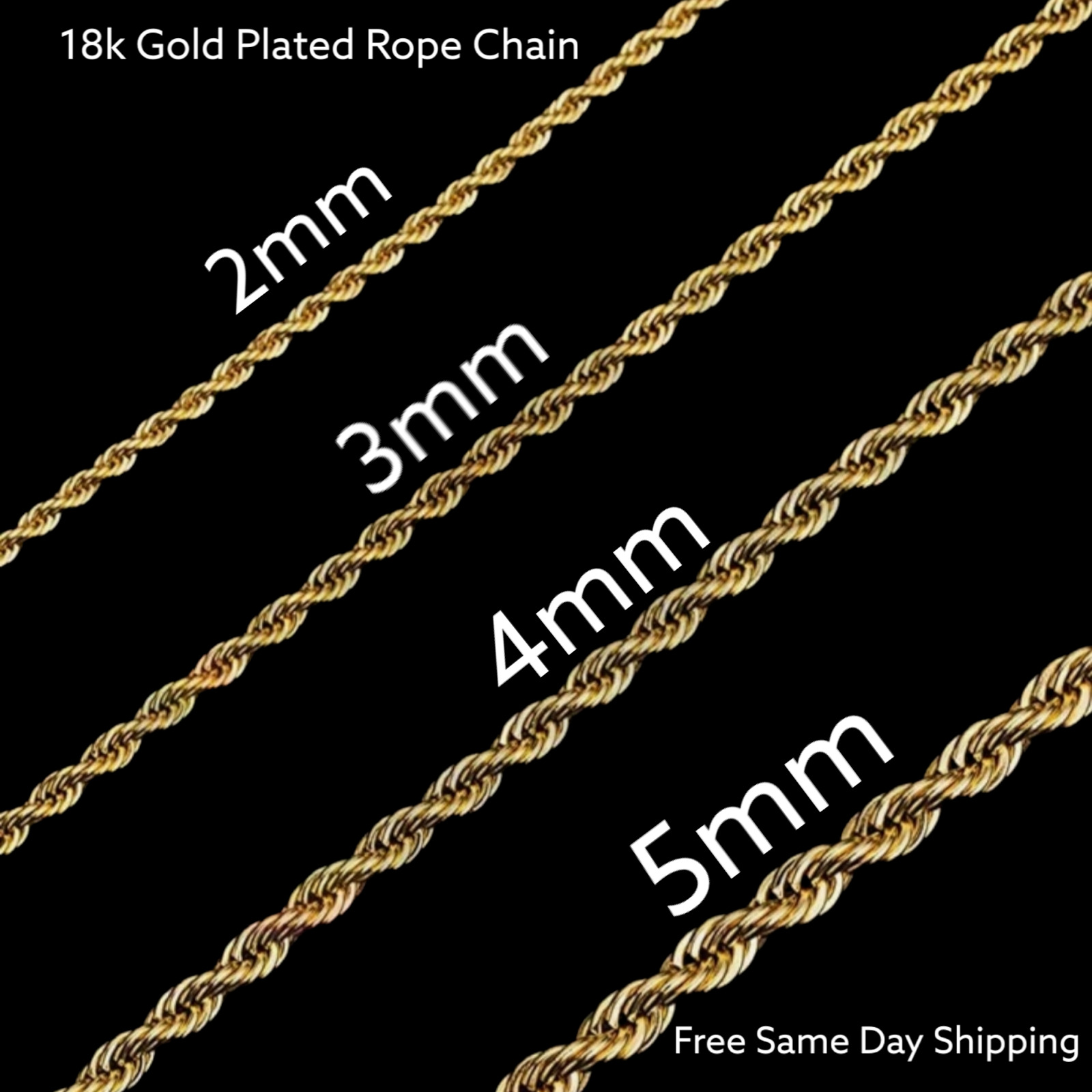 Gold Plated Stainless Steel Rope Chain Necklace Unisex