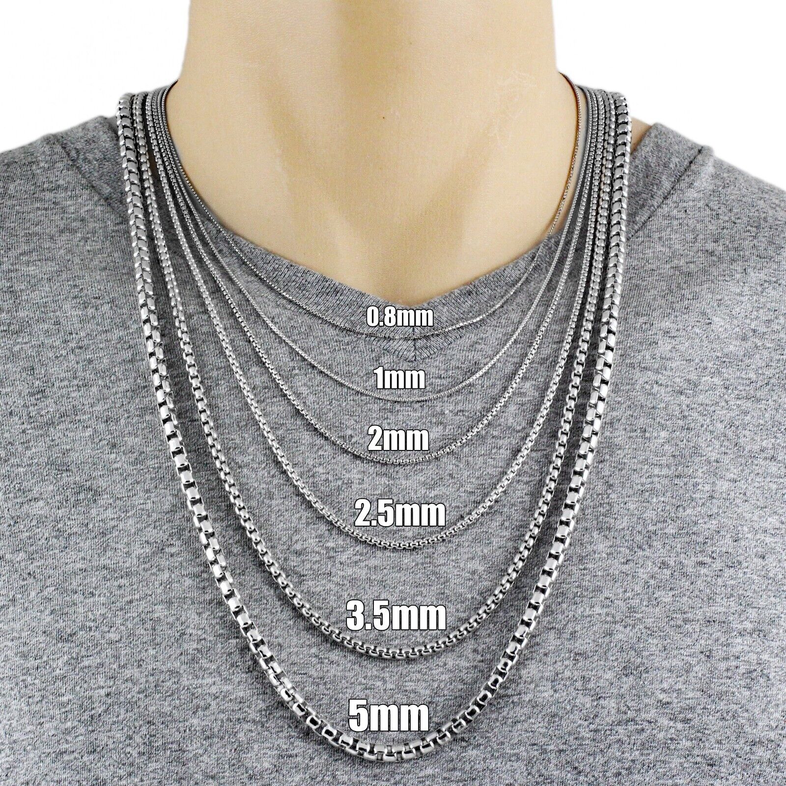 925 Sterling Silver Round Box Chain Necklace