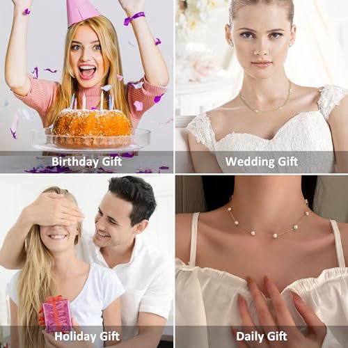 Trinckle Gold Pearl Necklace, 6 mm Pearl Choker Necklace 15'' Pearl Necklaces for Women as Christmas Gifts Dainty Gold Choker Necklaces for Girls Bride Bridesmaid Wedding Birthday Beach Jewelry