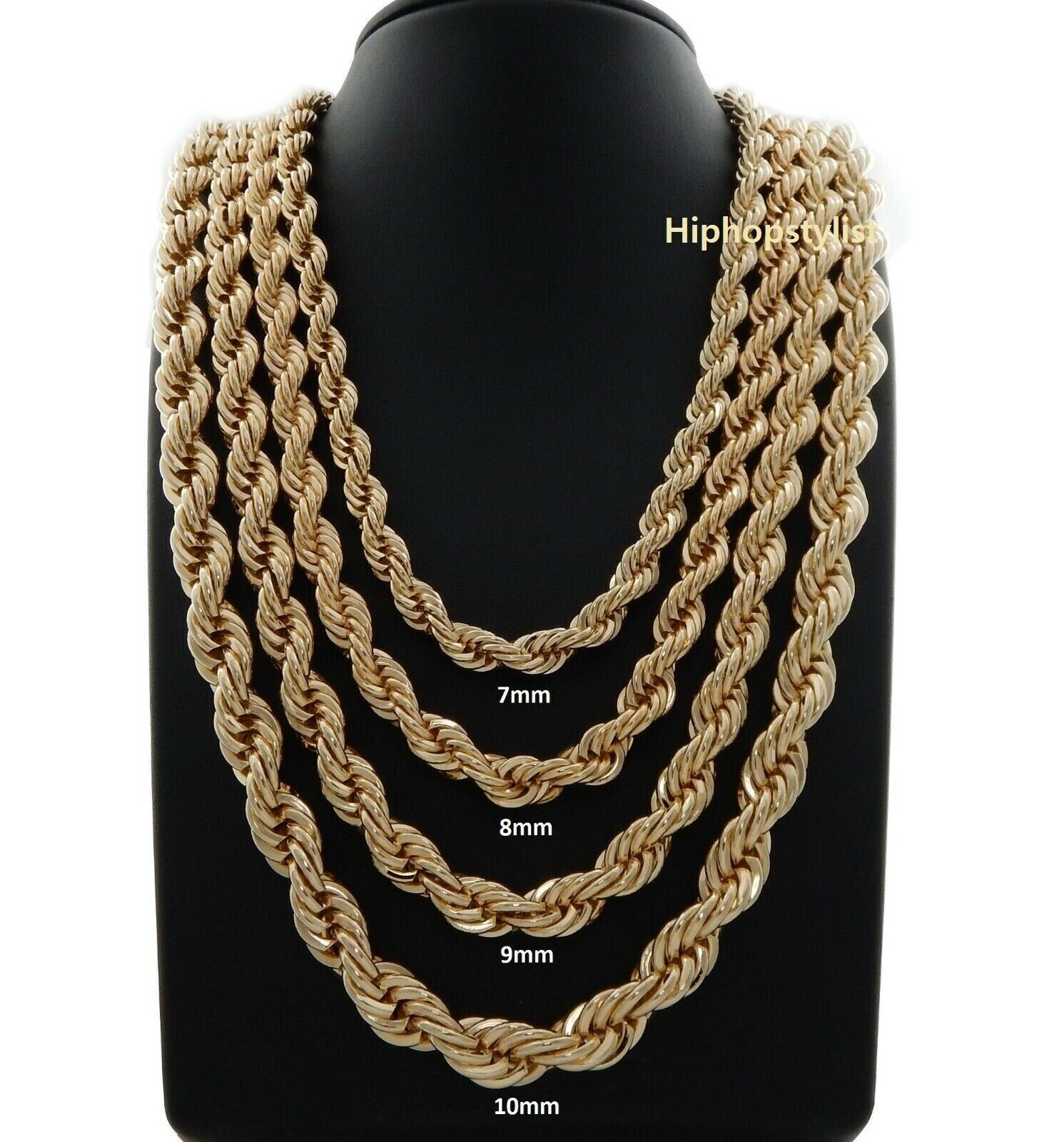 14K Gold Plated Rope Chain Necklaces in Various Sizes