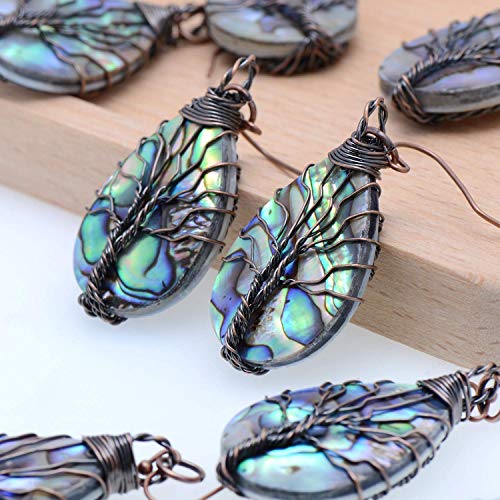 Teardrop Abalone Shell Tree of Life Earrings for Women