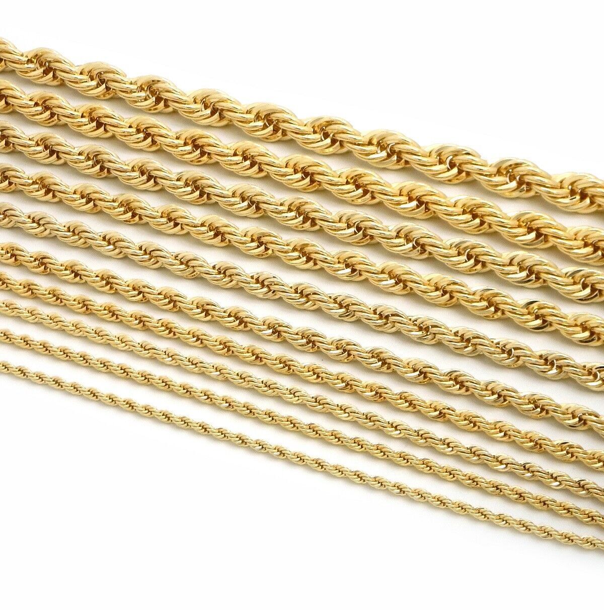 14K Gold Plated Rope Chain Necklaces in Various Sizes