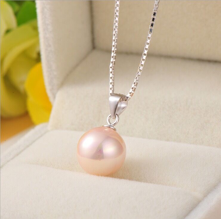 White Pink Silver Pearl Pendant Necklace Handmade Jewelry