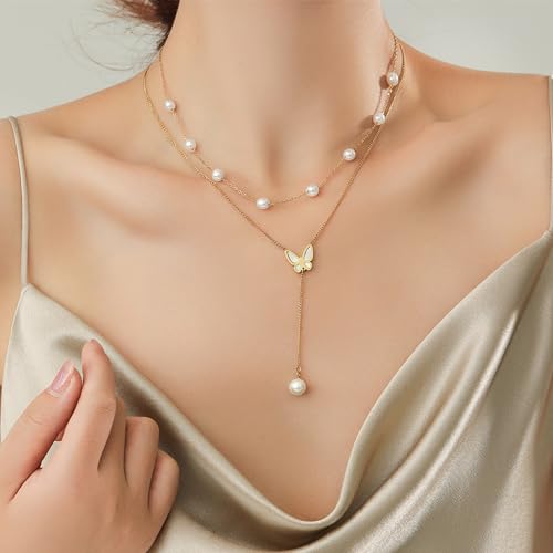 Gold Pearl Choker Necklace for Women - Handmade