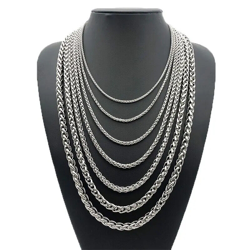 Stainless Steel Braided Wheat Chain Necklace Bracelet Set