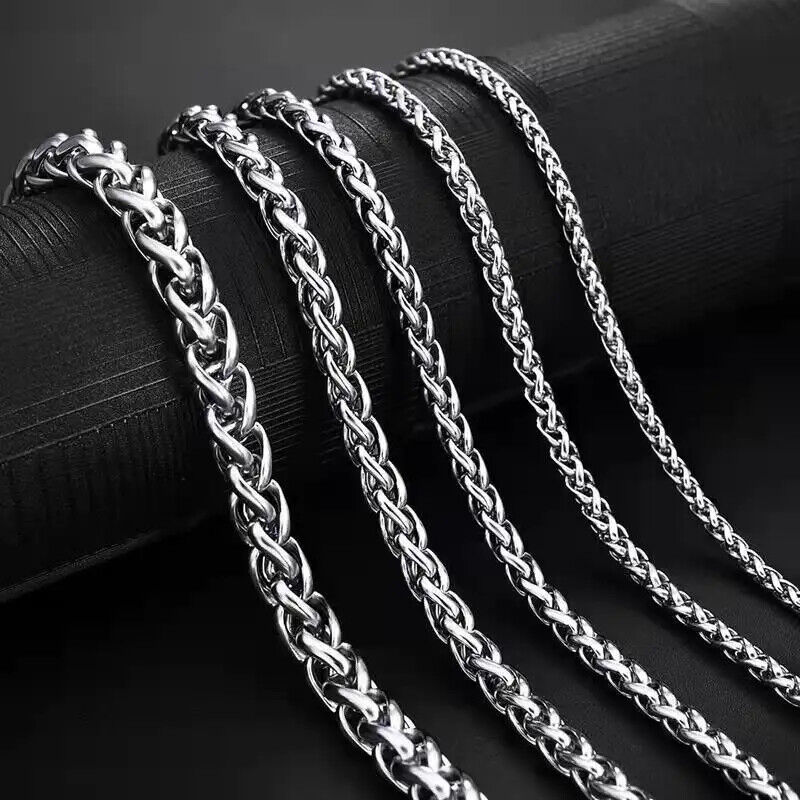 Stainless Steel Braided Wheat Chain Necklace Bracelet Set