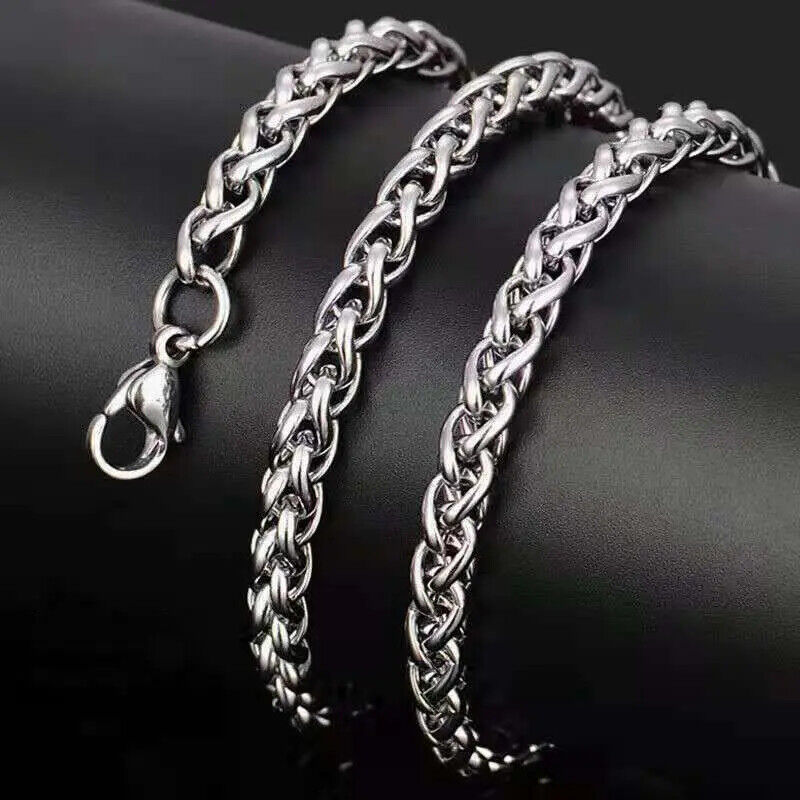 Stainless Steel Braided Wheat Chain Necklace Bracelet Set
