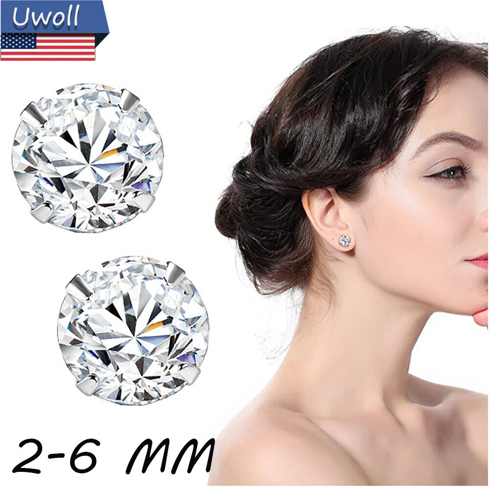 925 Sterling Silver Round Stud Earrings with Cubic Zirconia