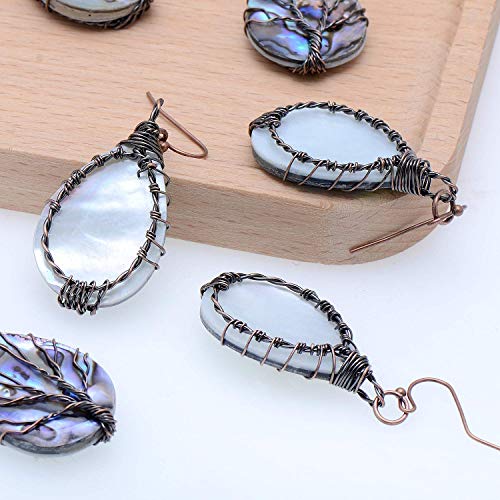 Teardrop Abalone Shell Tree of Life Earrings for Women