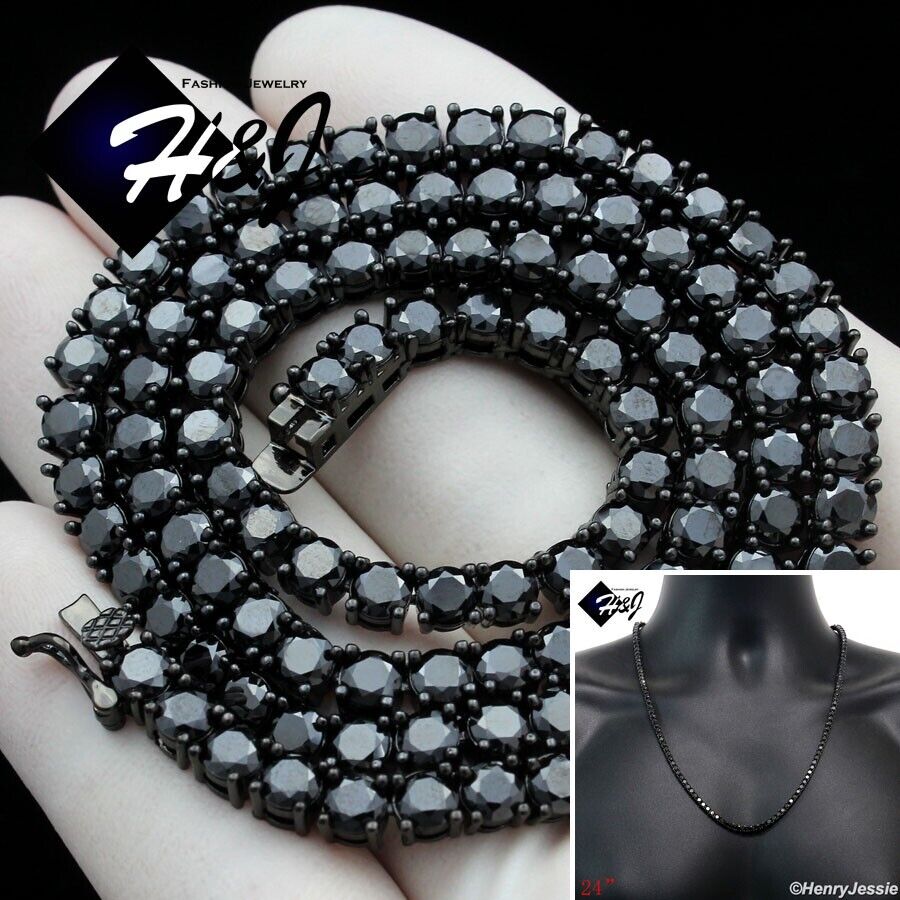 Men's 24" Handmade Black Gold Icy CZ Necklace