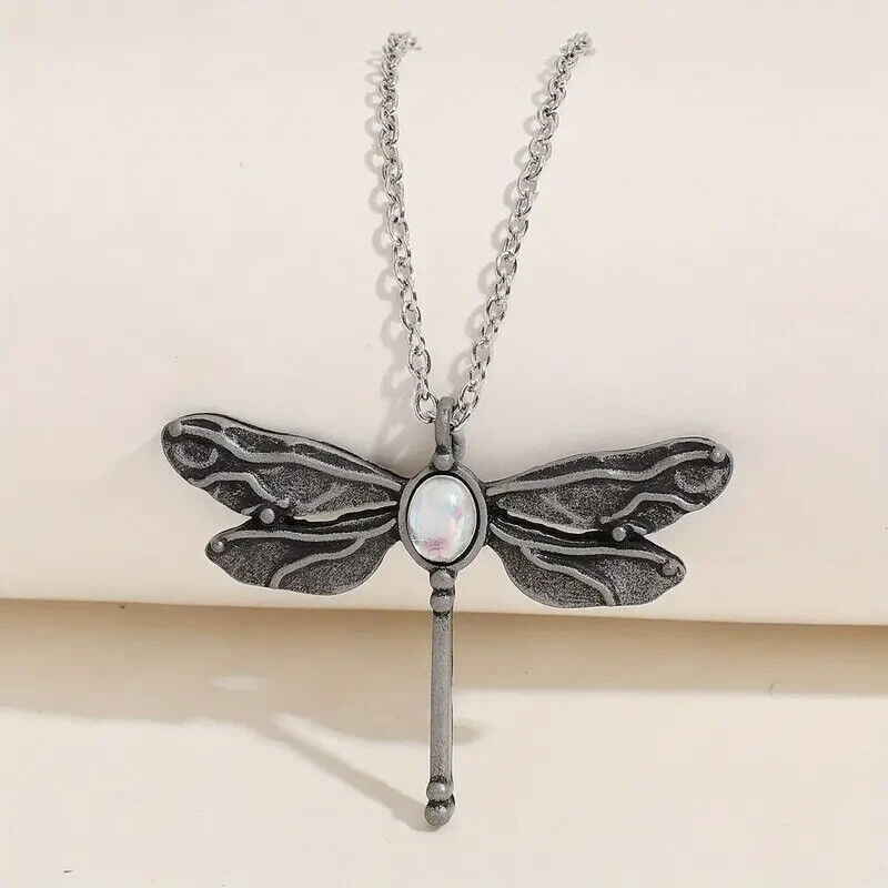 Dragonfly Moonstone Pendant Necklace - Retro Vintage Party Fashion