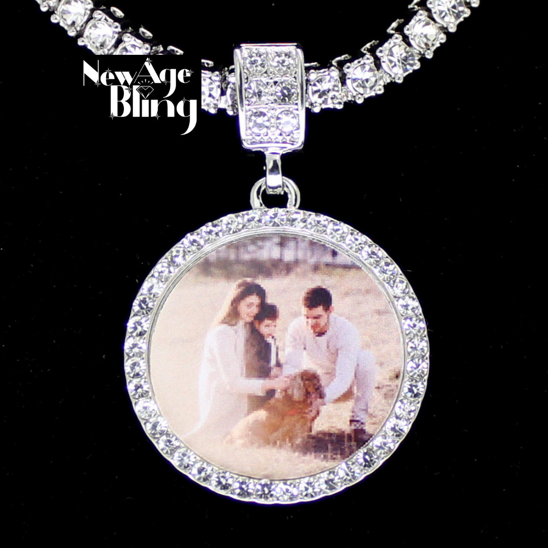 Custom Photo CZ Pendant on Glass Necklace