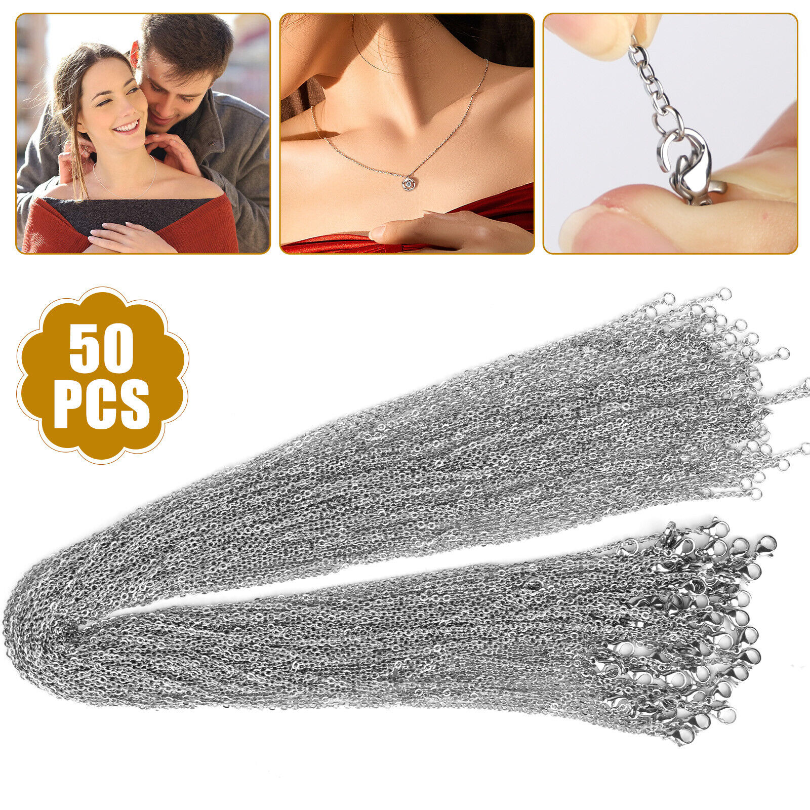 Silver tone chain necklace for DIY jewelry making gift