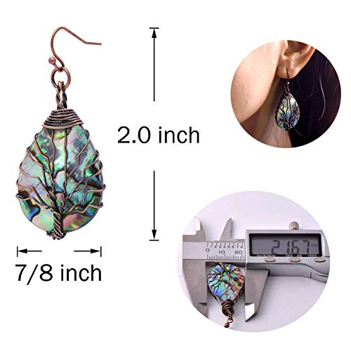 Teardrop Abalone Shell Tree of Life Earrings for Women