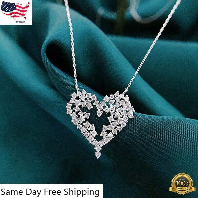 Heart Pendant Cubic Zirconia Necklace - Handmade Silver
