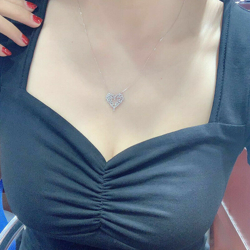 Heart Pendant Cubic Zirconia Necklace - Handmade Silver