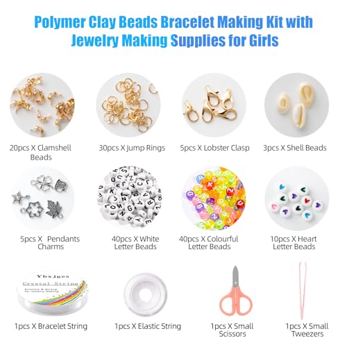 Ybxjges Clay Beads Bracelet Making Kit, 3800Pcs Polymer Flat Beads for Jewelry Making Heishi Beads for Friendship Bracelet Kit with Charm Kit for DIY Crafts Gifts for Girls