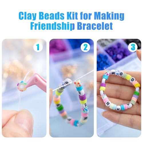 Ybxjges Clay Beads Bracelet Making Kit, 3800Pcs Polymer Flat Beads for Jewelry Making Heishi Beads for Friendship Bracelet Kit with Charm Kit for DIY Crafts Gifts for Girls