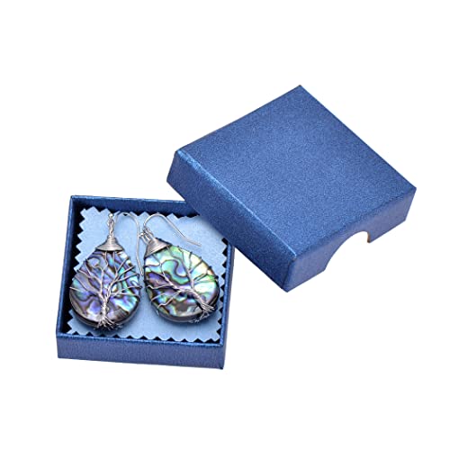 Teardrop Abalone Shell Tree of Life Earrings for Women