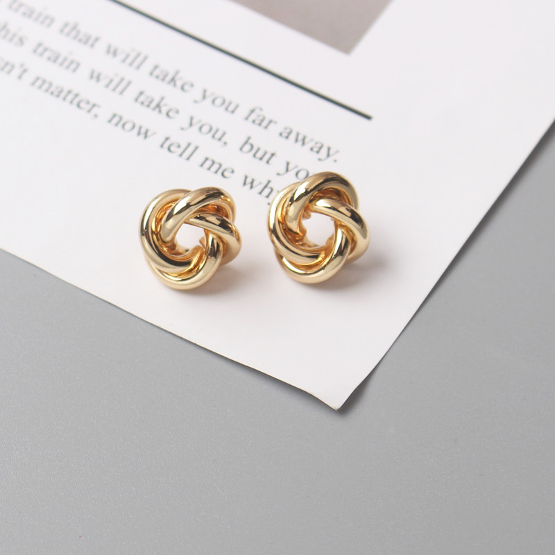Gold Twist Round Tiny Stud Earrings for Women