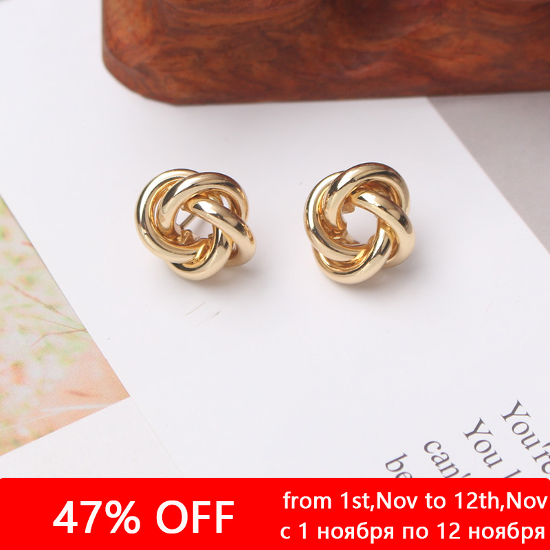 Gold Twist Round Tiny Stud Earrings for Women