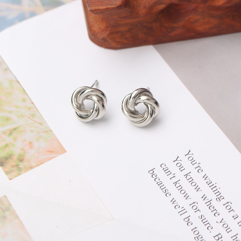 Gold Twist Round Tiny Stud Earrings for Women