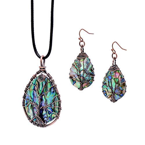Teardrop Abalone Shell Tree of Life Earrings for Women