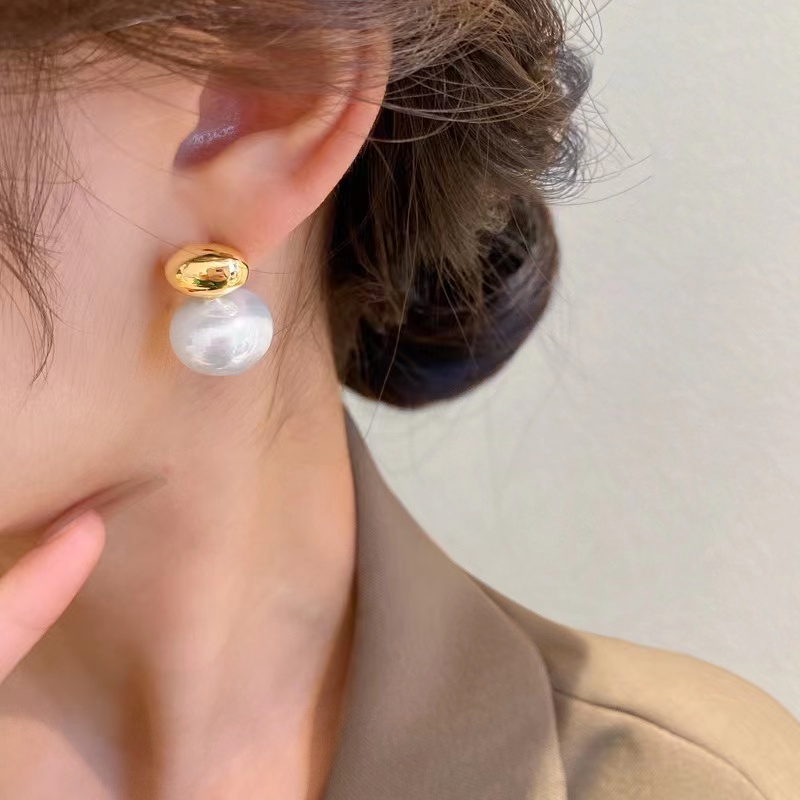 Elegant Gold Bean and Pearl Earrings for Women
