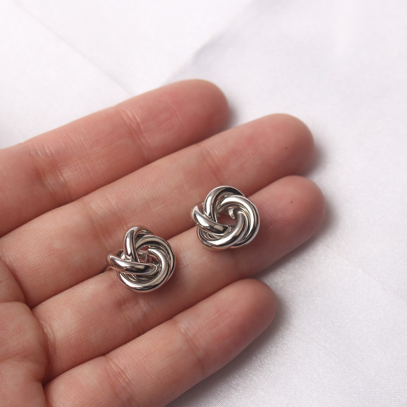 Gold Twist Round Tiny Stud Earrings for Women