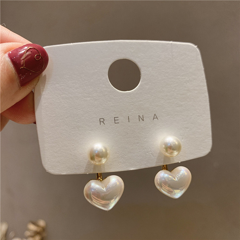 Elegant Heart Pearl Drop Earrings for Women