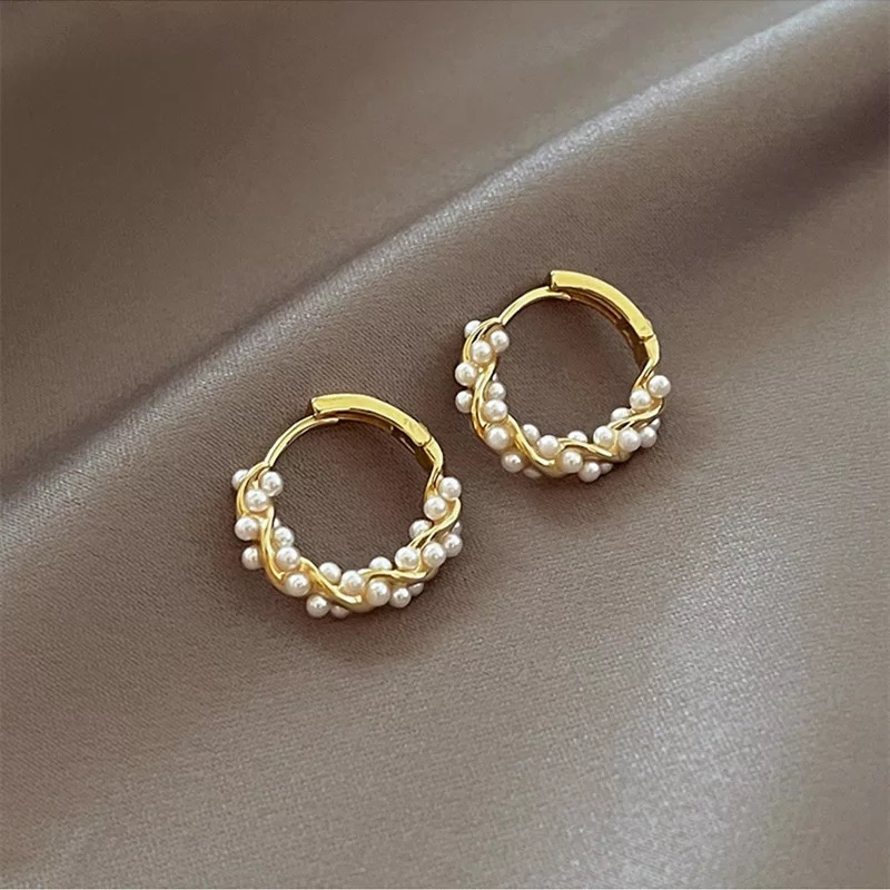 2024 Korean Simple Circle Pearl Earrings for Women