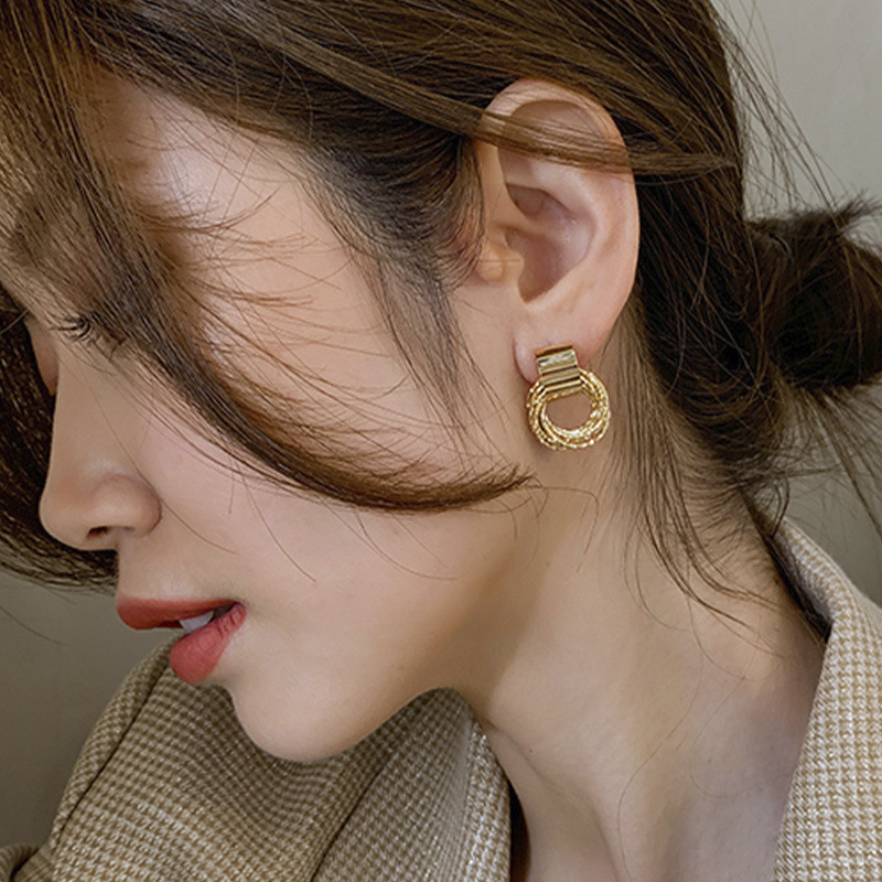 Gold Circle Stud Earrings for Women - Retro Style