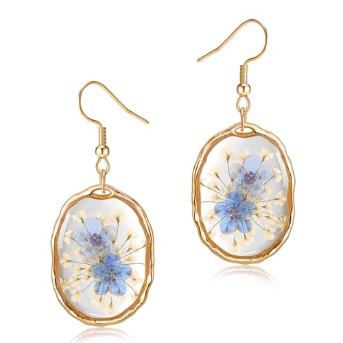 Pressed Flower Earrings: Forget-Me-Not & Queen Anne's Lace