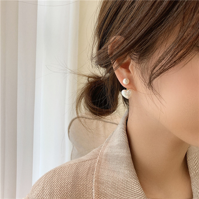 Elegant Heart Pearl Drop Earrings for Women