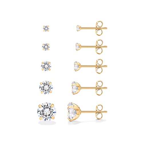 Gold Plated Stainless Steel Stud Earrings Set