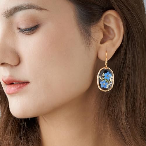 Pressed Flower Earrings: Forget-Me-Not & Queen Anne's Lace