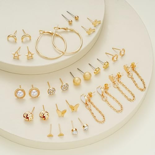 Trendy Gold Stud Earrings Set for Women