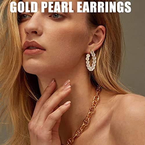 Gold Pearl Chain Link Earrings Set for Women