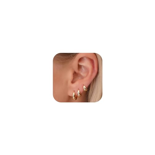 14k Gold Plated Chunky Hoop Earrings Set