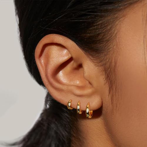 14k Gold Plated Chunky Hoop Earrings Set