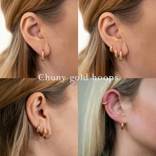 14k Gold Plated Chunky Hoop Earrings Set