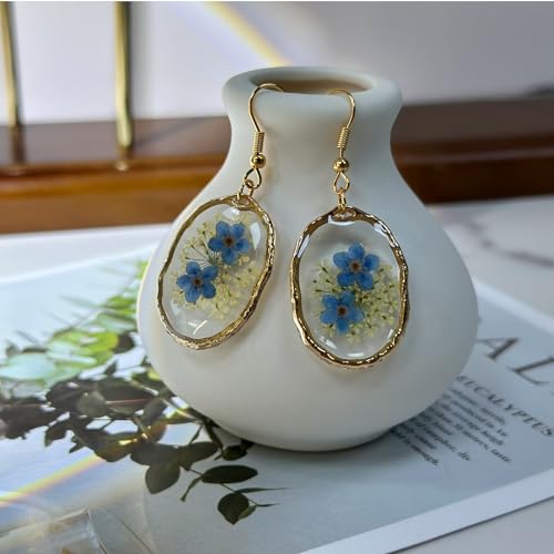 Pressed Flower Earrings: Forget-Me-Not & Queen Anne's Lace
