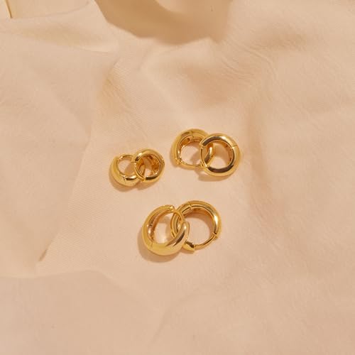 14k Gold Plated Chunky Hoop Earrings Set