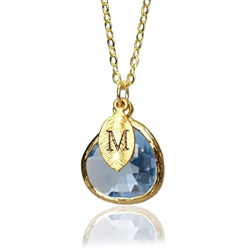 Blue Topaz Birthstone Necklace with Initial Pendant