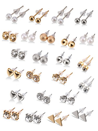 24 Pairs Crystal Pearl Stud Earrings Set