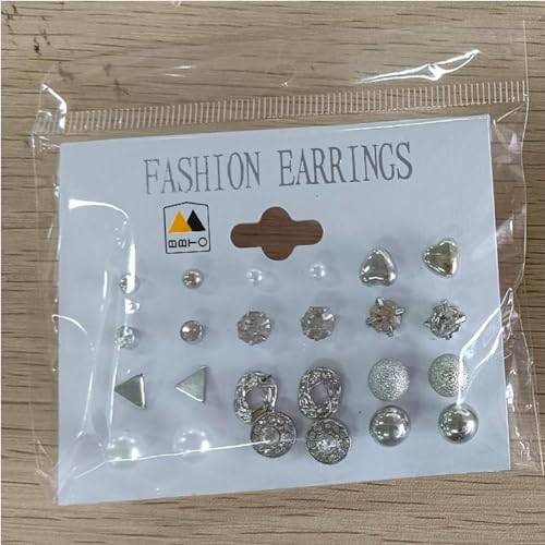 24 Pairs Crystal Pearl Stud Earrings Set