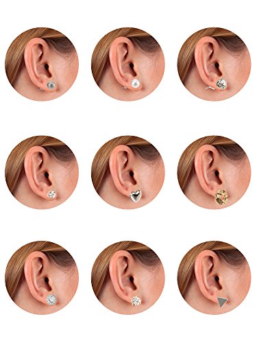 24 Pairs Crystal Pearl Stud Earrings Set